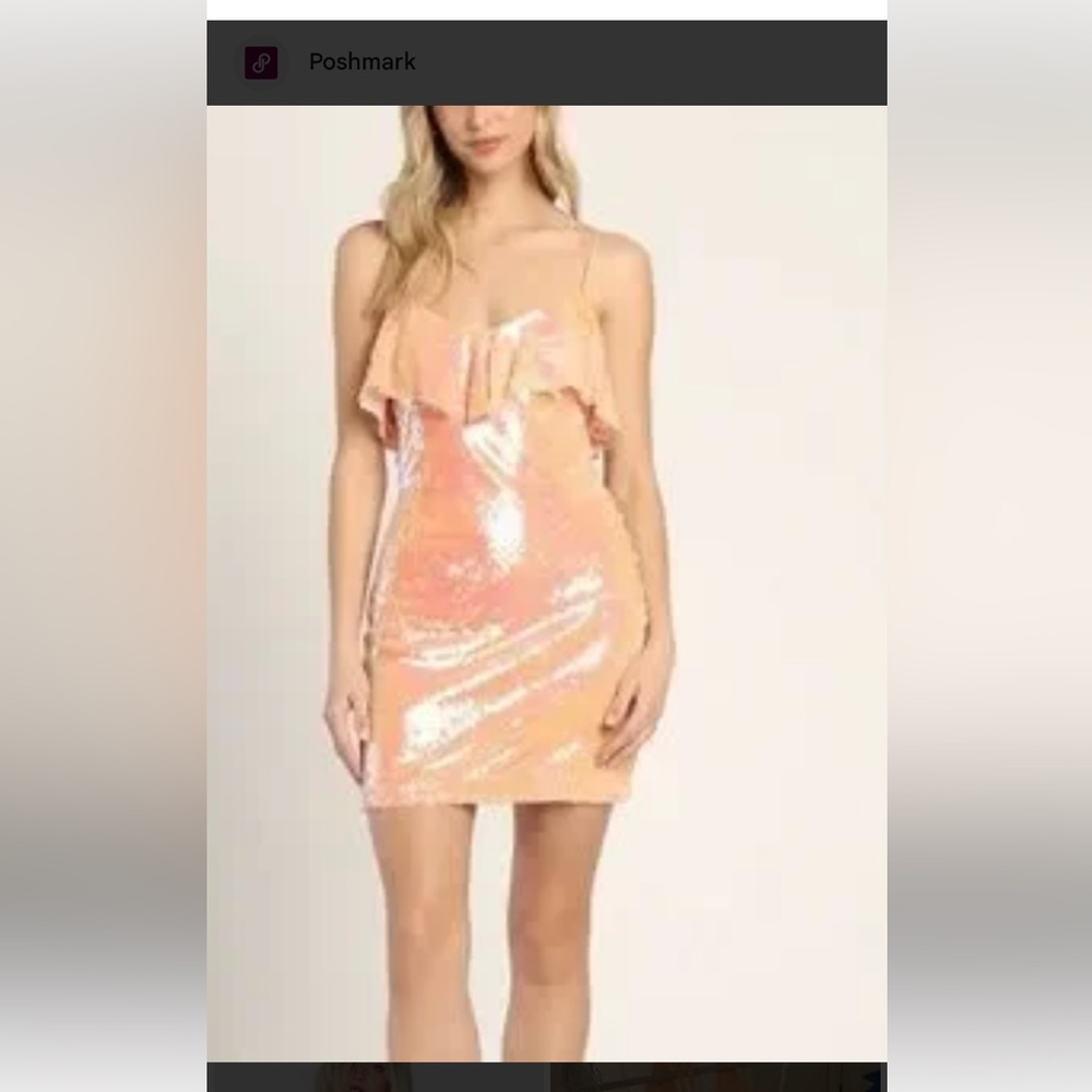 NWT Lulu's Iridescent Peach Lets Get Glam  body con Mini Dress size Medium